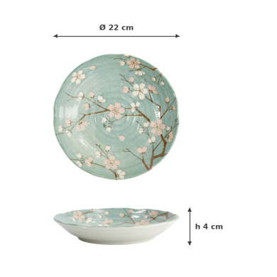 Plate Fujisakura Green, Porcelain, Ø 22 × 4 cm, Item No. 33709