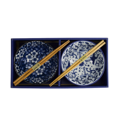 TDS, Tayo Bowl Gift set, 2 Pcs w/Chopsticks, Tokyo Blue, Ø 15x7cm 500ml, Item No. 33745