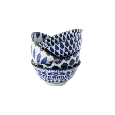 TDS, Tayo Schale Geschenkset, 4 Stk, Mixed Bowls, Blau/Weiß, Ø 15x7cm 500ml , Art.-Nr. 33749