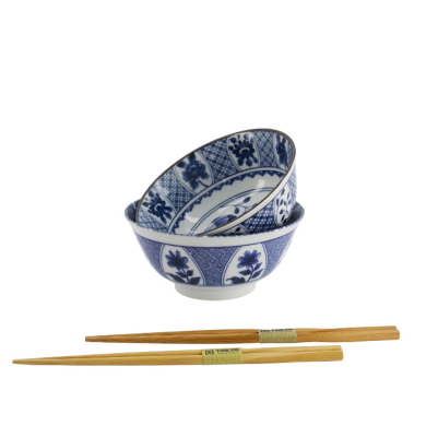 TDS, Tayo Bowl Giftset, 2 Pcs w/Chopsticks, Mixed Bowls, Blue/White, Ø 15x7cm 500ml, Item No. 33751