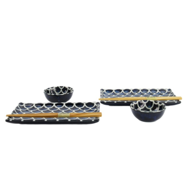 Sushi Set Cobalt Blue Mermaid White, 6 pcs., Porcelain, Item No. 33755