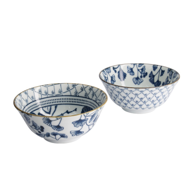 TDS, Tayo Bowl Giftset with chopsticks, Flora Japonica, 2 Pcs, Maple & Ivy, Ø 15.5x7cm, Item No. 33763