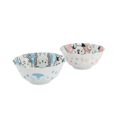 TDS, Tayo Schalen Set, Kawaii Cat Geschenkset, 2Stk mit Essstäbchen, Blau/Rosa, Ø 15.5x7cm 500ml, Art.-Nr. 33786