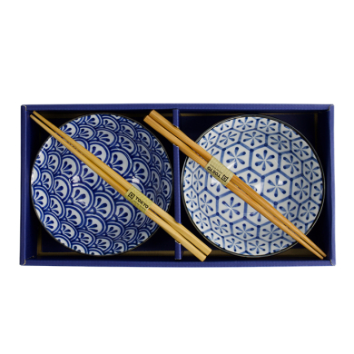 TDS, Mixed Tayo Schale Geschenkset mit Essstäbchen, 2 Stk, Blue/White, Ø 15x7cm 500ml , Art.-Nr. 33814