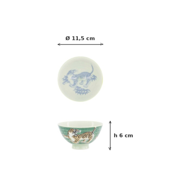 Rice Bowl Kawaii Tiger Green, Porcelain, Ø 11.5 × 6 cm, 300 ml, Item No. 33828