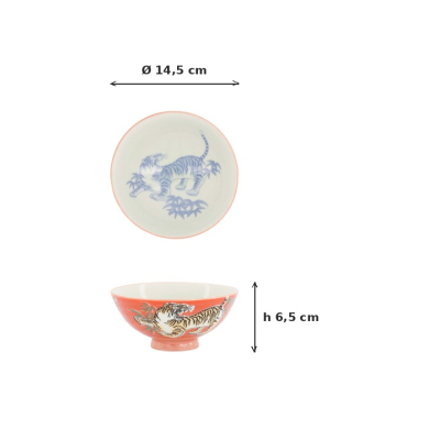 Bowl Kawaii Tiger Red, Porcelain, Ø 14.5 × 6.5 cm, 500 ml, Item No. 33830
