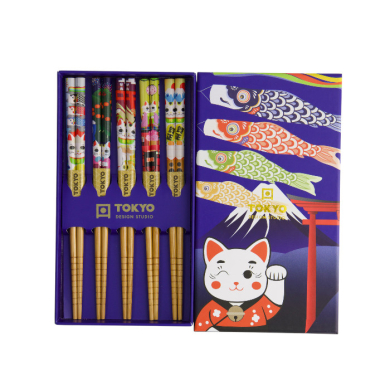TDS, 5 Paar Kinder Essstäbchen, Geshenkset, Lucky Cats & Koinobori, Art.-Nr. 33839
