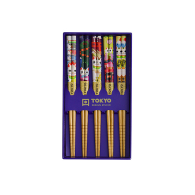 TDS, 5 Paar Kinder Essstäbchen, Geshenkset, Lucky Cats & Koinobori, Art.-Nr. 33839