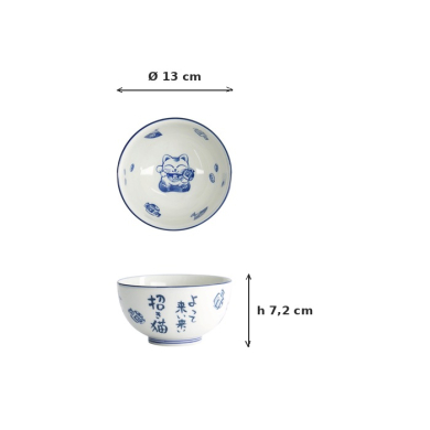 Schale Kawaii Lucky Cat Okonomi Blau/Weiß, Porzellan, Ø 13 × 7,2 cm, 500 ml, Art.-Nr. 33849