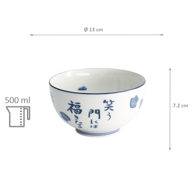 TDS, Schale, Kawaii, Blowfish Okonomi, Bl/Wh, Ø 13x7,2cm 500ml - Art Nr. 33850
