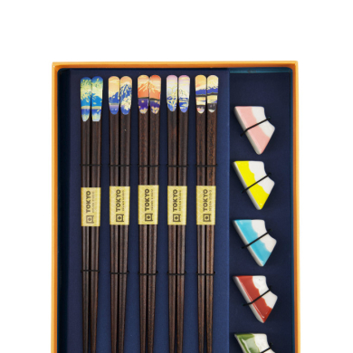 TDS, 5 Paar Essstäbchen, mit Essstäbchenablagen, Fuji Mountain,  Art.-Nr. 33924