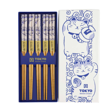 TDS, 5 Chopstick Giftset, Neko Cat Blue, Item No. 33936