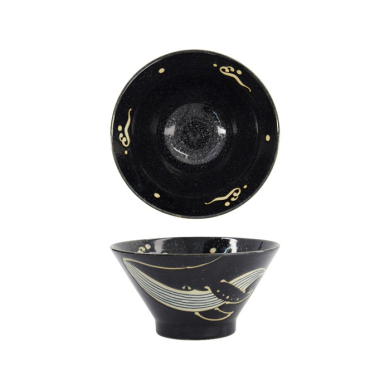 Tokyo Design Studio Rice Bowl Kawaii Black Whale, Porcelain, Ø 16 × 8.5 cm