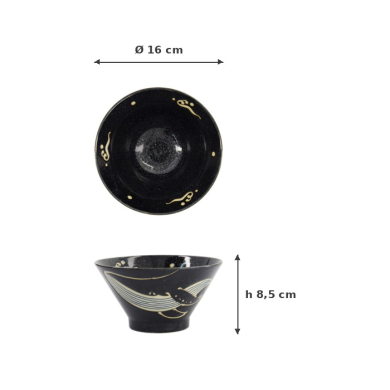 Rice Bowl Kawaii Black Whale, Porcelain, Ø 16 × 8.5 cm, Item No. 33946