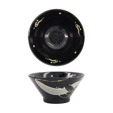 Tokyo Design Studio Reisschale Kawaii Black Whale, Porzellan, Ø 18,5 × 9 cm, 1,25 l