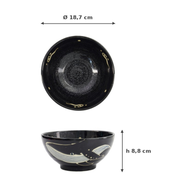 Ramenschale Kawaii Black Whale, Porzellan, Ø 18,7 × 8,8 cm, 1,25 l, Art.-Nr. 33948