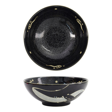 Tokyo Design Studio Ramenschale Kawaii Black Whale, Porzellan, Ø 21,3 × 8,2 cm, 1,45 l