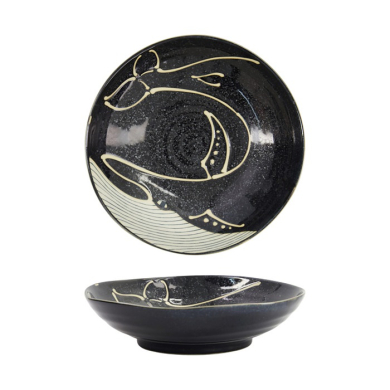Tokyo Design Studio Pastateller Kawaii Black Whale, Porzellan, Ø 20,8 × 5,2 cm, 650 ml