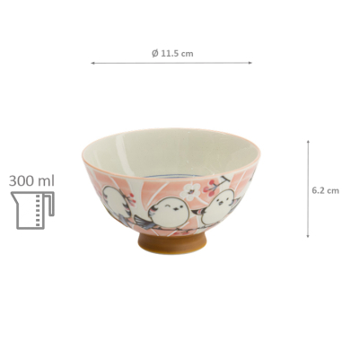 TDS, Rice Bowl, Kawaii Bird Pink, Ø 11.5x6.2cm 300ml, Item No. 34033