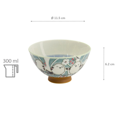 TDS, Rice Bowl, Kawaii Bird Green, Ø 11.5x6.2cm 300ml, Item No. 34035
