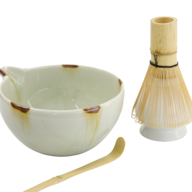 TDS, Matcha Bowl Giftset, 4-piece set, 14.5 x 6.5 cm, Unofu Brown White, Item No. 34080
