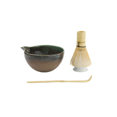 TDS, Matcha Bowl Giftset, 4-piece set, 14.5 x 6.5 cm, Hisui Green , Item No. 34081