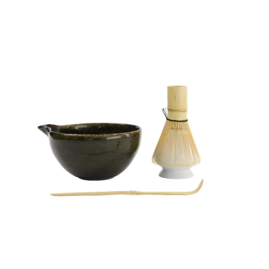 TDS, Matcha Bowl Giftset, 4-piece set, 14.5 x 6.5 cm, Amano Oribe Green, Item No. 34082