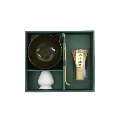 TDS, Matcha Bowl Giftset, 4-piece set, 14.5 x 6.5 cm, Amano Oribe Green, Item No. 34082