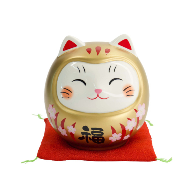 TDS, Lucky Cat, Daruma Spardose, Gold, 14cm - Art Nr. 34128