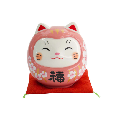 TDS, Lucky Cat, Daruma Spardose, Rosa, 14 cm - Art Nr. 34133