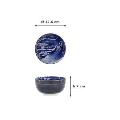 Tayo Bowl Hokusai Fuji White/Blue, Porcelain, Ø 12.6 × 7 cm, 350 ml, Item No. 34159