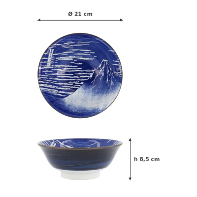 Ramenschale Hokusai Fuji Weiß/Blau, Porzellan, Ø 21 × 8,5 cm, Art.-Nr. 34161
