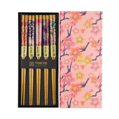 TDS, Chopstick Set, Sakura Patterns, 5 pair, 22,5 cm, Item No. 4811