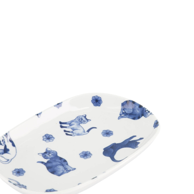TDS, Ovale Teller, Kawaii Hananeko Cat, Blau, 18,7x12,8x2,5cm - Art Nr. 61694