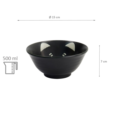 TDS, Bowl, Kawaii Cat Neko, Black, Ø 15x7cm, 500ml - Item No. 617584