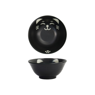 Tokyo Design Studio Bowl Kawaii Cat Neko Black, Porcelain, Ø 15 × 7 cm, 500 ml