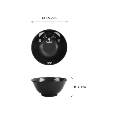 Bowl Kawaii Cat Neko Black, Porcelain, Ø 15 × 7 cm, 500 ml, Item No. 617584