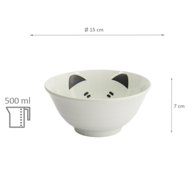 TDS, Bowl, Kawaii Cat Neko, White, Ø 15x7cm 500ml - Item No. 617591