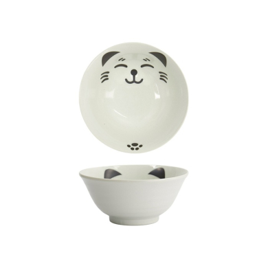 Tokyo Design Studio Rice Bowl Kawaii Cat Neko White, Porcelain, Ø 15 × 7 cm, 500 ml