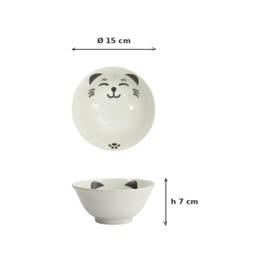 Rice Bowl Kawaii Cat Neko White, Porcelain, Ø 15 × 7 cm, 500 ml, Item No. 617591