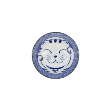 Tayo Bowl Kawaii Lucky Cat Neko Seikaiha-Neko Blue, Porcelain, Ø 15 × 7 cm, 550 ml, Item No. 617607