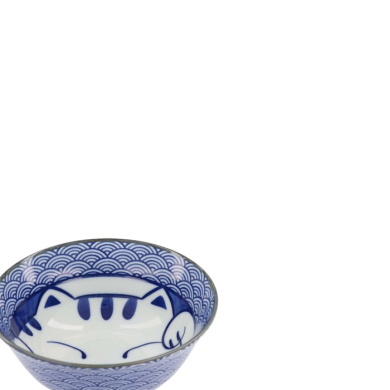 Tayo Bowl Kawaii Lucky Cat Neko Seikaiha-Neko Blue, Porcelain, Ø 15 × 7 cm, 550 ml, Item No. 617607