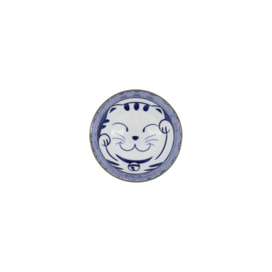 Reisschale Kawaii Lucky Cat Neko Seikaiha-Neko Blue, Porzellan, Ø 12 × 6,3 cm, Art.-Nr. 617621