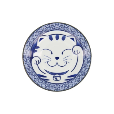 Pastateller Kawaii Lucky Cat Neko Seikaiha-Neko Blue, Porzellan, Ø 21,3 × 4,7 cm, Art.-Nr. 617638