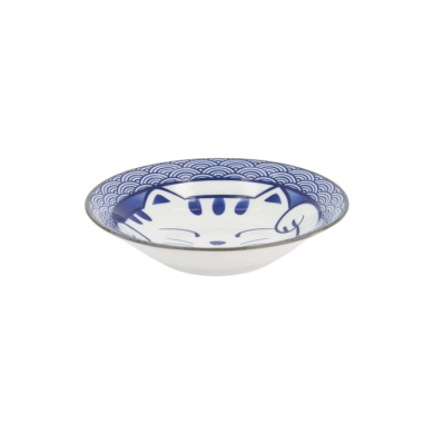 Pastateller Kawaii Lucky Cat Neko Seikaiha-Neko Blue, Porzellan, Ø 21,3 × 4,7 cm, Art.-Nr. 617638