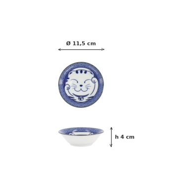 Saucenschale Kawaii Lucky Cat Neko Seikaiha-Neko Blue, Porzellan, Ø 11,5 × 4 cm, Art.-Nr. 617645