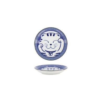 Tokyo Design Studio Saucenschale Kawaii Lucky Cat Neko Seikaiha-Neko Blue, Porzellan, Ø 12 × 2 cm