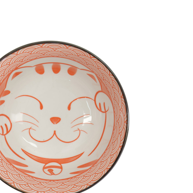 TDS, Tayo Bowl, Kawaii Lucky Cat Neko, Seikaiha-Neko Red, Ø 15 x 7 cm, 550ml - Item No. 617669