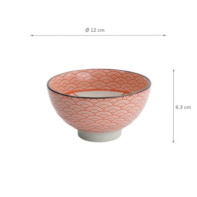 TDS, Rice Bowl, Kawaii Lucky Cat Neko, Seikaiha-Neko Red, Ø 12 x 6.3 cm - Item No. 617683