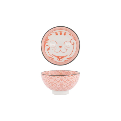 Tokyo Design Studio Reisschale Kawaii Lucky Cat Neko Seikaiha-Neko Red, Porzellan, Ø 12 × 6,3 cm
